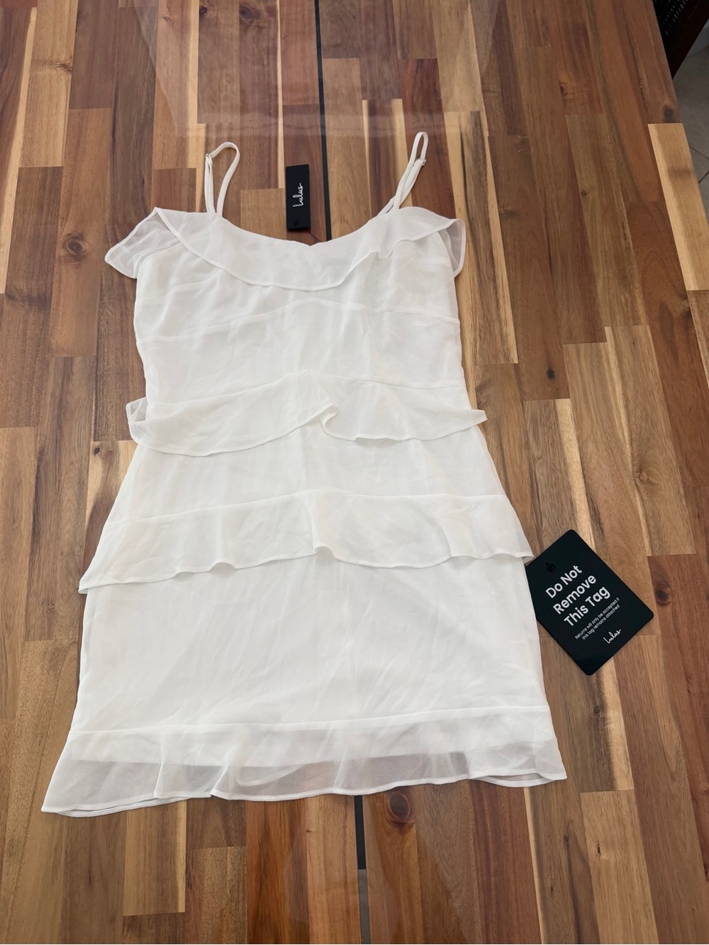 NWT Sz M Lulus Terrifically Trendy White Tiered Ruffled Mini Dress Thin Straps